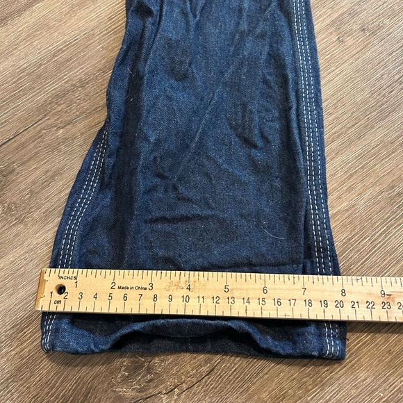 Liberty Bib Overalls Youth 16 Regular Blue Denim Adjustable Straps Green Trim - Picture 12 of 15